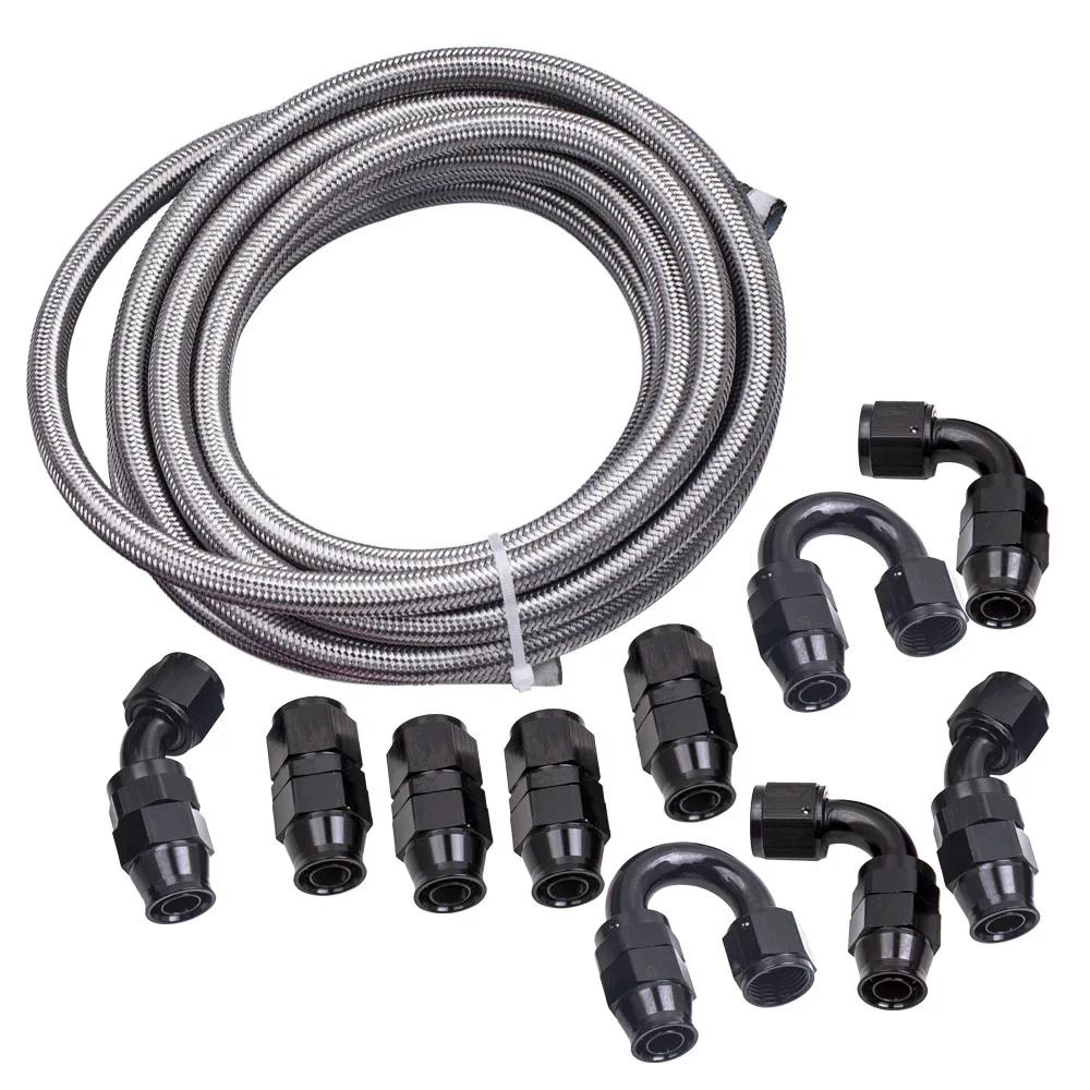 

10AN AN10 Stainless Steel PTFE Fuel Line 20FT Fitting Hose Kit Black