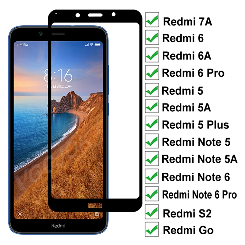 

11D Tempered Glass For Xiaomi Redmi 7A 5 Plus 5A Go 6 6A S2 Screen Protector On Redmi Note 5 5A 6 Pro Full Cover Protective Film