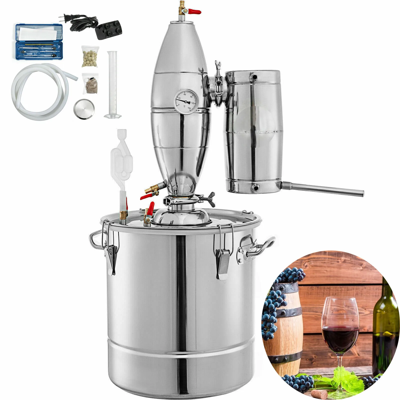 

30L Alcohol Distiller Machine Vodk Brewing Kit Moonshine Stainless Wine Boiler Beer Dispenser Home Automatic Brew Water Chopeira