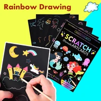9pcs magic rainbow color scratch art painting paper card kit cartoon dinosaur unicorn drawing board kids diy educational toys