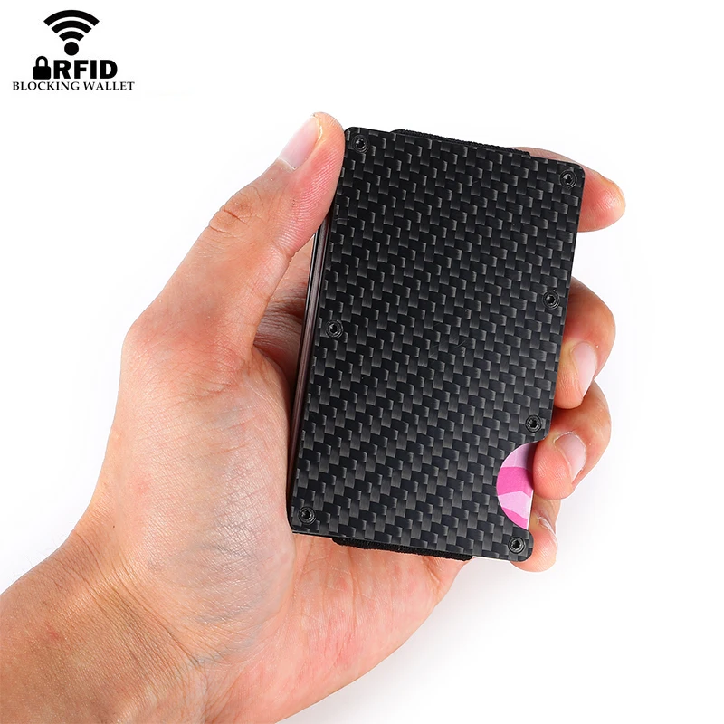 

YAMBUTO 2020 Carbon Fiber Credit Card Holder Minimalist Mini Wallet Aluminum Metal RFID Blocking Business Bank Card Holder Men