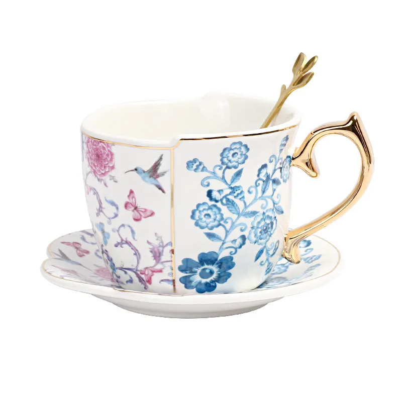 

English Black Tea Cup Saucer Porcelain European Idyllic Style Coffee Cup Set Tea Set Office Drinkware Supplier