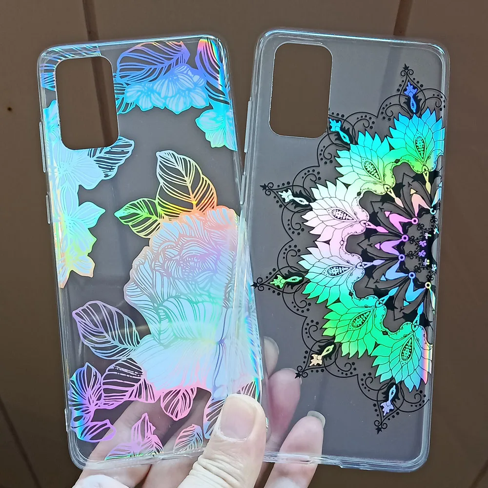 Роскошный градиентный лазерный цветочный чехол с покрытием для Samsung A01 A21 A51 A71 A81 A91