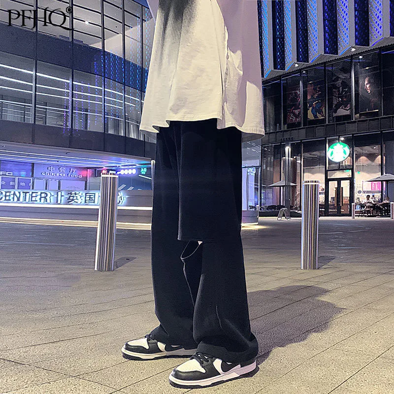 

PFHQ 2021 Новая мужская мода 95% хлопок 5% Гонконгский стиль поломанные дырки прямые спортивные повседневные брюки весна и осень 21D844