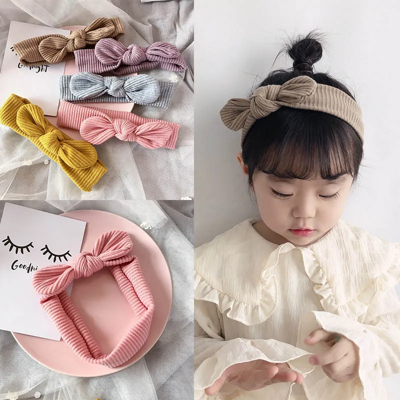 

All-match Knitted Stretch Cotton Striped Rabbit Ears Children's Hair with Headband Hair Accessories