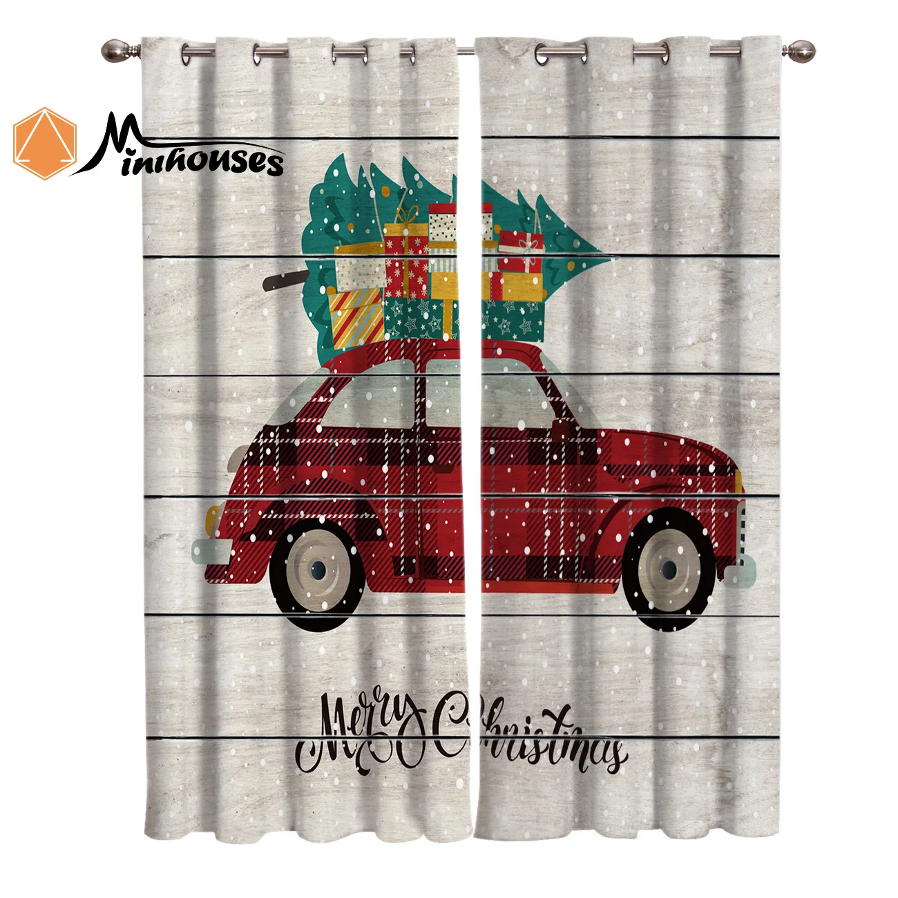 Занавески с изображением машины рождественской елкой текстура дерева занавески
