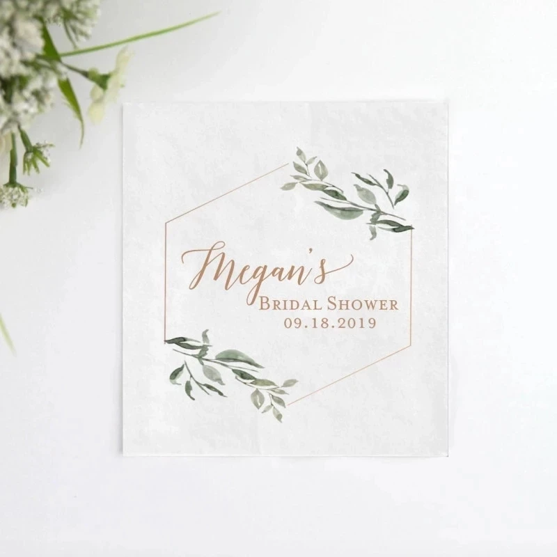 Продажа 50 шт. Geo зелени персонализированные свадебные душевые салфетки | Салфетки для свадьбы | Свадебный ужин | Пользовательские Обручение вечерние...
