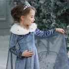 Детское фатиновое платье с длинным рукавом, голубое платье с цветочным принтом для девочек