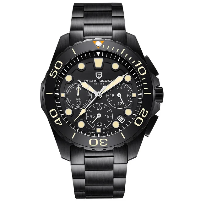 Black Yellow Hands Relogio Masculino, PAGANI, дизайнерские мужские часы, Топ бренд, Роскошные, водонепроницаемые, военный хронограф, кварцевые наручные часы, мужские часы, Saat - Цвет: Black Yellow Hands