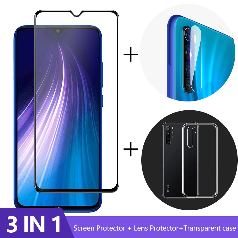 3 in 1 3 в 1 чехол+ Защитное стекло для redmi note 8 7 pro защита экрана стекло для объектива на xiomi redmi note 8 7 pro стекло для камеры - Цвет: 3 in 1