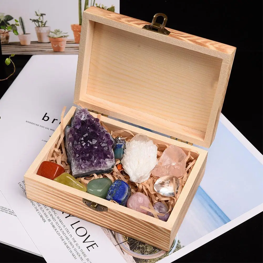 

Красочный натуральный аметист, искусственные Исцеляющие камни, грубая руда, семь чакр, терапевтический камень, подарочная коробка