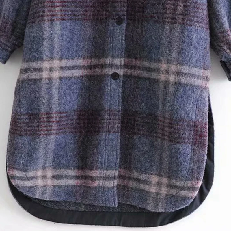 

Ardm Za 2021 Fashion Tweed Blue Plaid Winter Long Coat Women Vintage Oversize With Pockets Jackets Asymmetry Female Outwear Tops