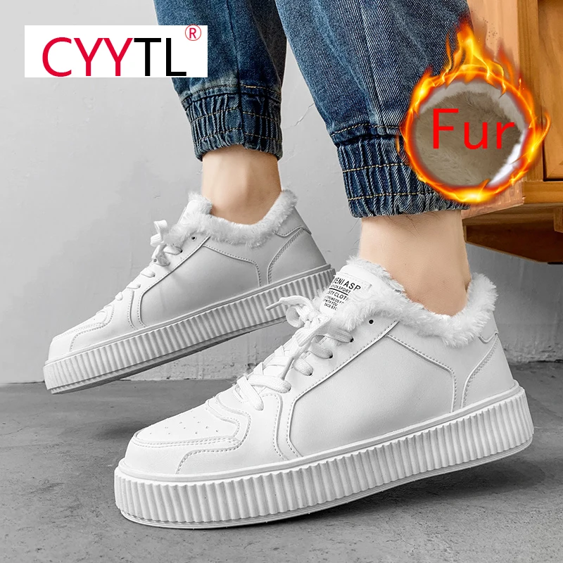 

CYYTL Winter Fur Lined Men's Skateboarding Shoes Warm Outdoor Sports Sneakers for Boys Waterproof Snow Low Top Casual Tennis