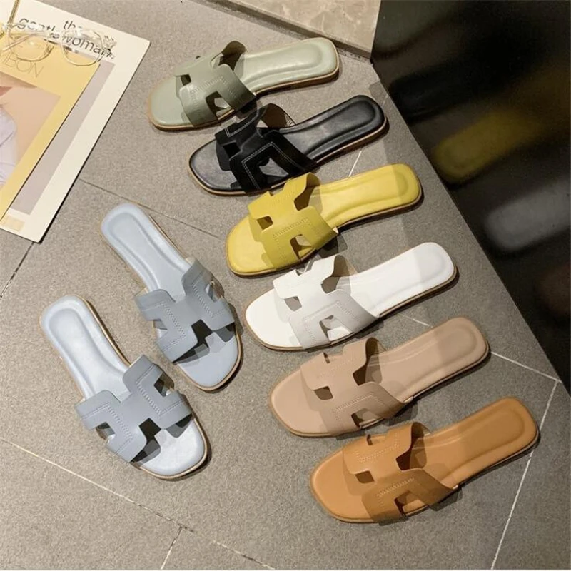 

Women Sandals Summer shoes Ladies Luxury Brand Flat Sandal PU Leather Slippers Good Quality Flip Flops Outdoor Slides