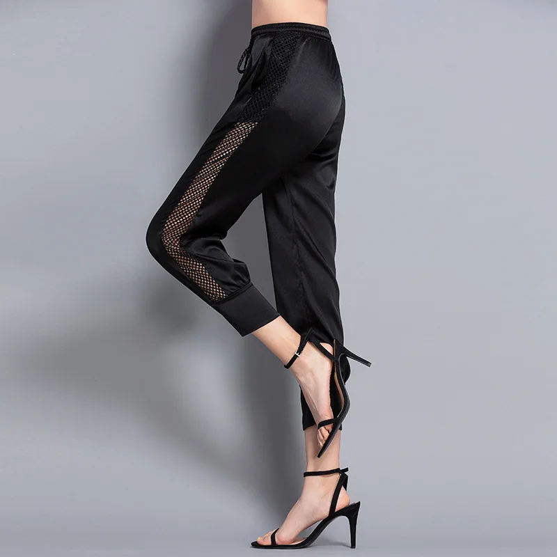 

NS148 Summer new silk Harem Pants women's middle age elastic waist loose large mulberry silk Capris