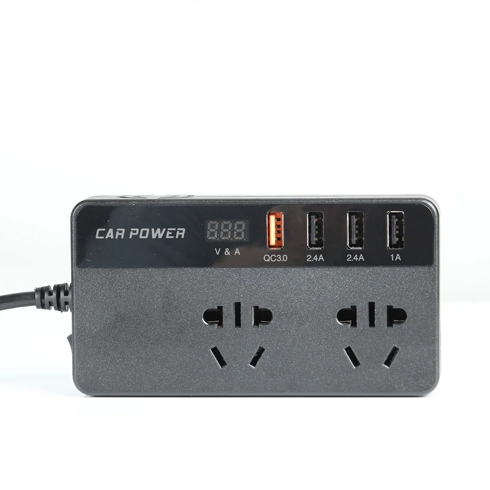 QC3.0 fast charging 150w car power inverter adapter DC12V To AC220V 4 USB Adapter Converter with LED Digital display Charger