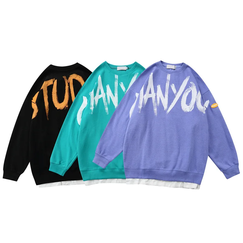 

Oversize Sweatshirt Men Letters Printed High Street O-neck Long Sleeve Hoodie Men Casual Cotton Autumn Hip Hop Pullover Tops