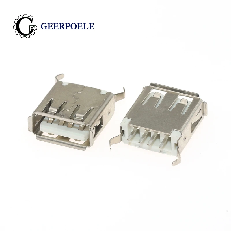 

10 Pcs/Lot Port USB 2.0 Type A Female 4 Pin Band Foot 180 Crimping Charge Plug Wire Adapeter Socket Jack Connector