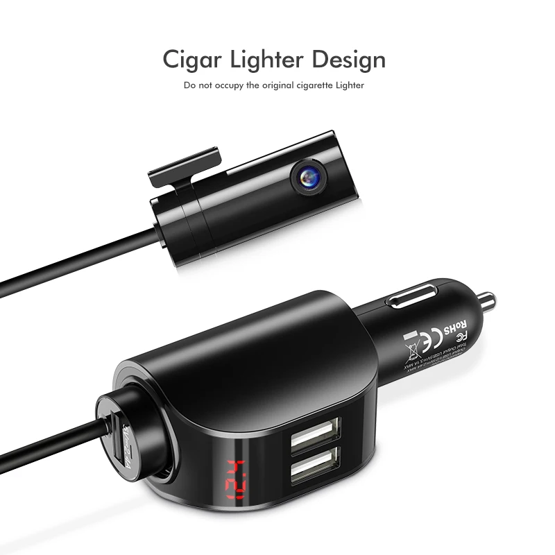 Автомобильное зарядное устройство Floveme с двумя USB портами и цифровым