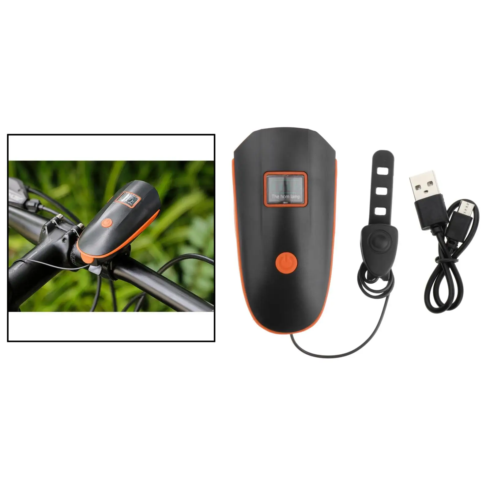 

USB Rechargeable Headlight Front Light Handlebar Lamp Cycling + Horn