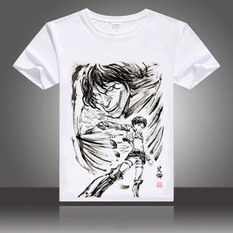 

Japan Anime Attack on Titan cosplay t-shirt Eren Jaeger men tshirt ink painting cotton Tees Tops