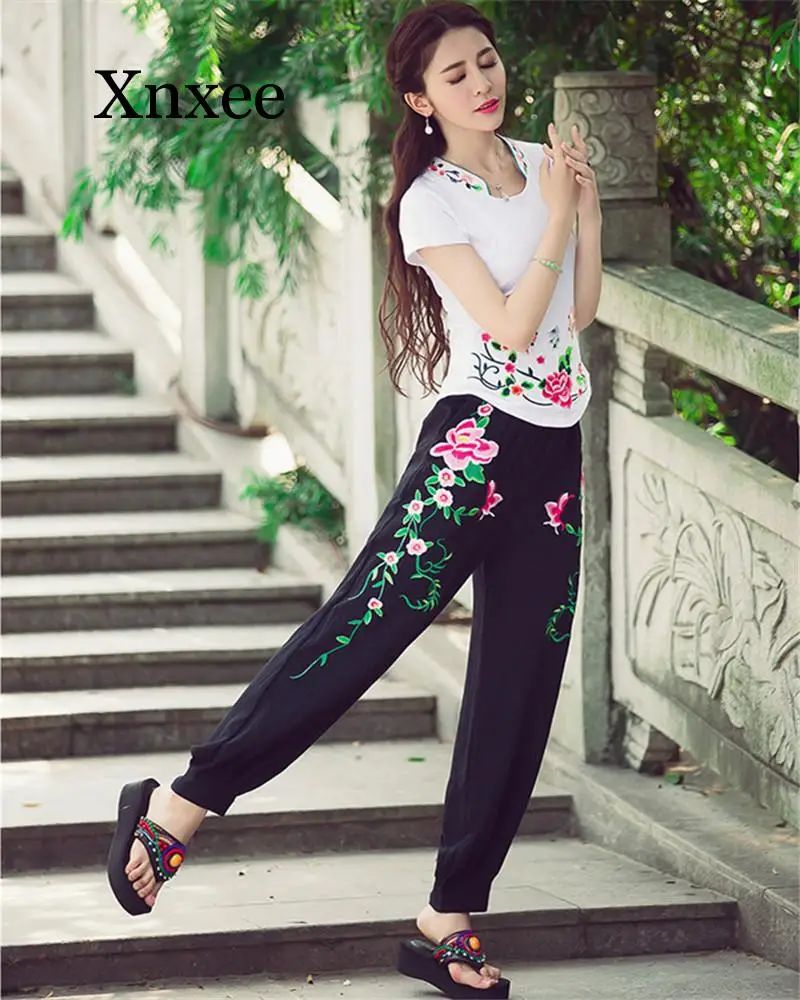 Брюки женские с вышивкой винтажные элегантные брендовые штаны в стиле Харадзюку
