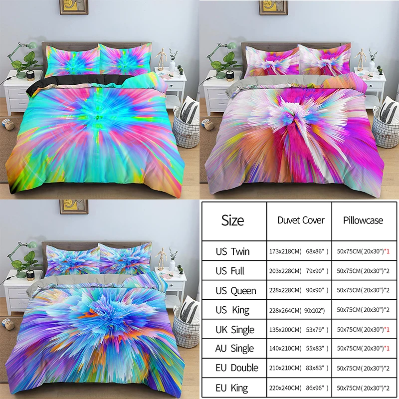 

2/3Pcs Tie Dye Bedding Set Rainbow Tie Dyed Duvet Cover Set Comfortable Bedding Queen Home Textiles Kids Boys Comforter Cover