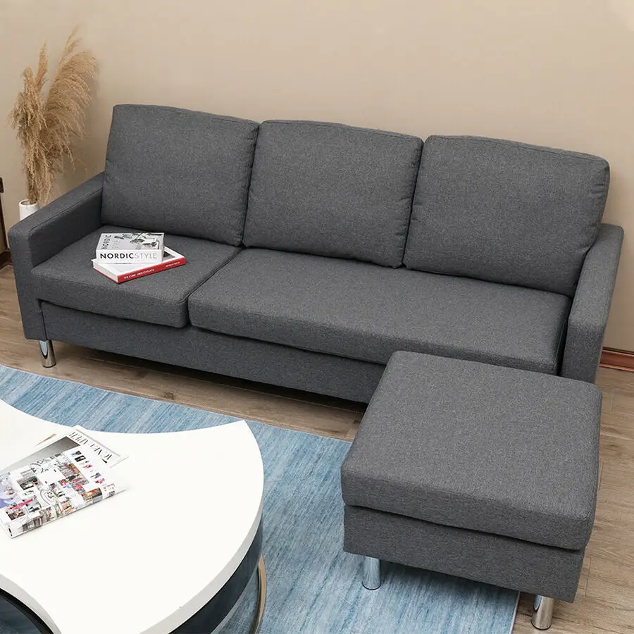 Modern 3 Seater Left Right Corner Sofa W/ Linen Armrest Bed Couches Footstool | Мебель