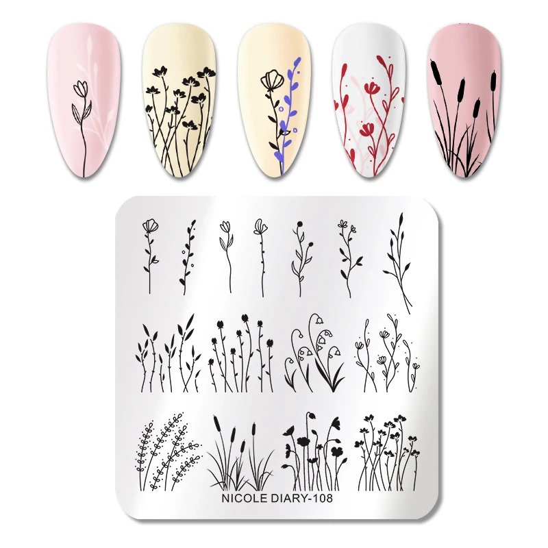 NICOLE DAIRY Flower Plants Nail Art Штамп для штамповки ногтей шаблон цветочный дизайн DIY Изображение пластины трафарет Маникюр Инструмент для печати