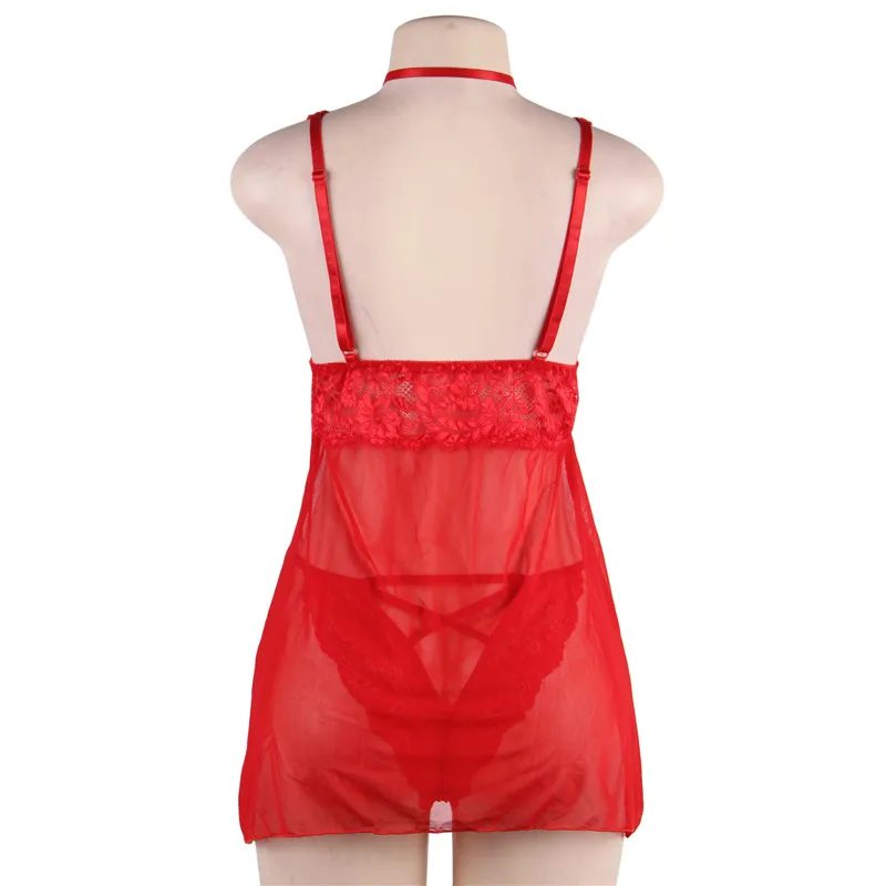 

Nighty Dress Sexy Women Elegant Black Lace Perspective straps Backless Babydoll Set Sexy Lingerie Babydolls RW80870