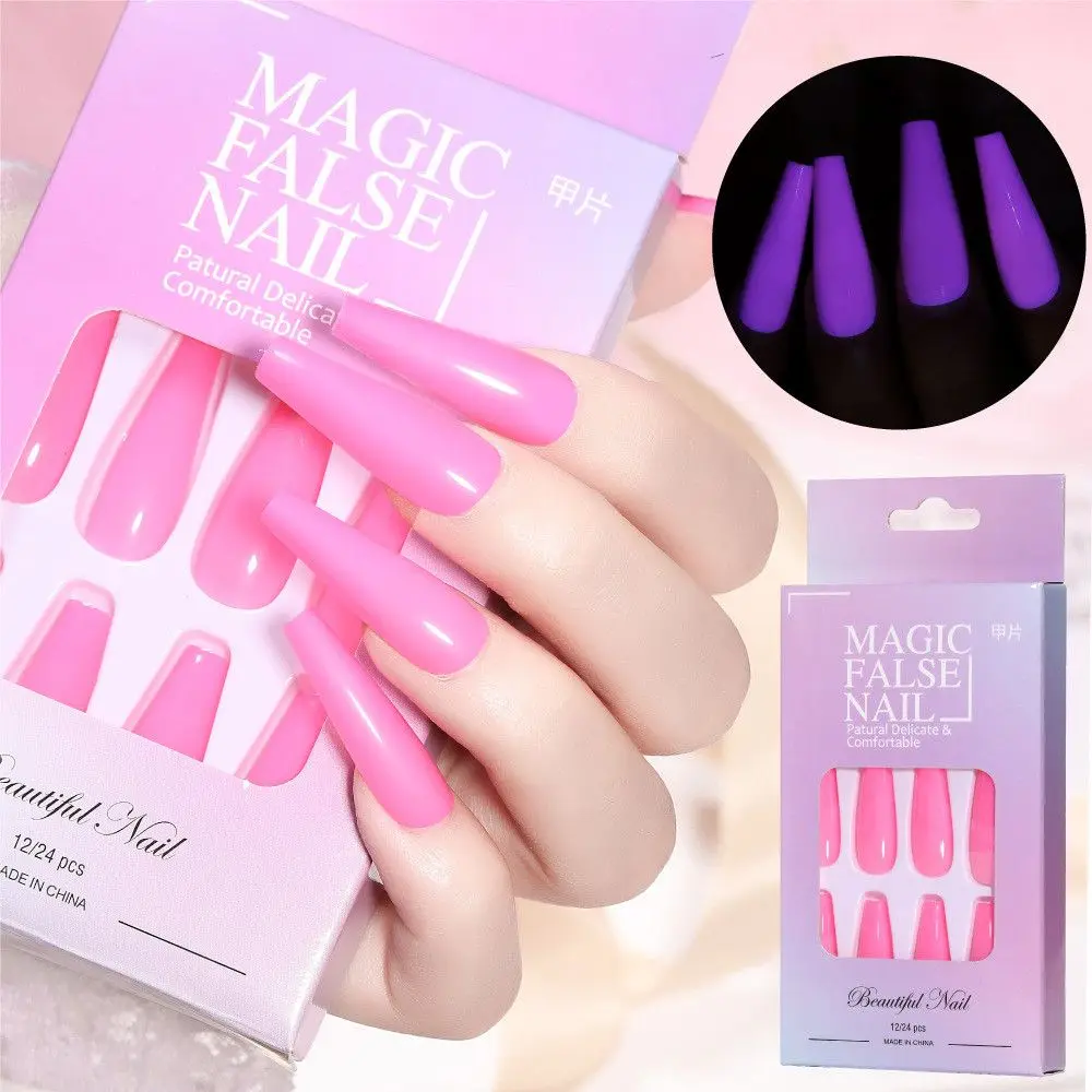 

Art Jelly Gum Solid Color Coffin Shape Luminous False Nails Fake Nail Ballerina
