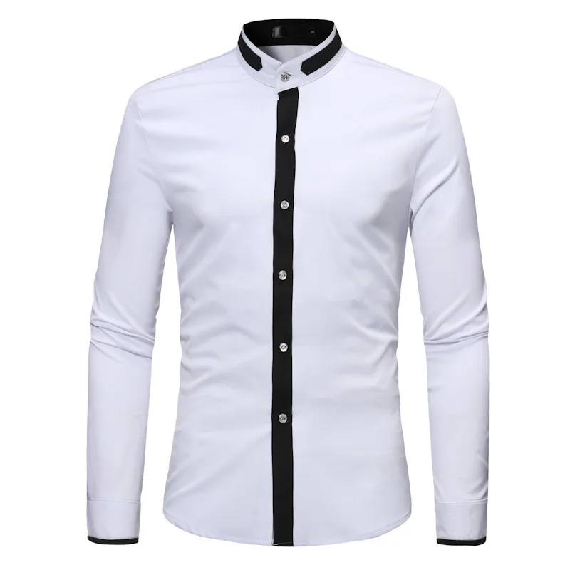 

Mens Hipster Mandarin Collar Dress Shirts 2022 Brand Slim Fit Long Sleeve Casual Button Up Shirt Men Work Busienss Chemise Homme