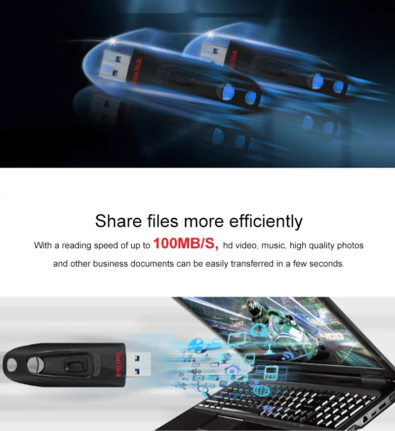 SanDisk USB флеш-накопитель 32 ГБ Флешка 16 Гб 64 Гб 128 ГБ CZ48 USB3.0 USB флешка Флешка для ноутбука