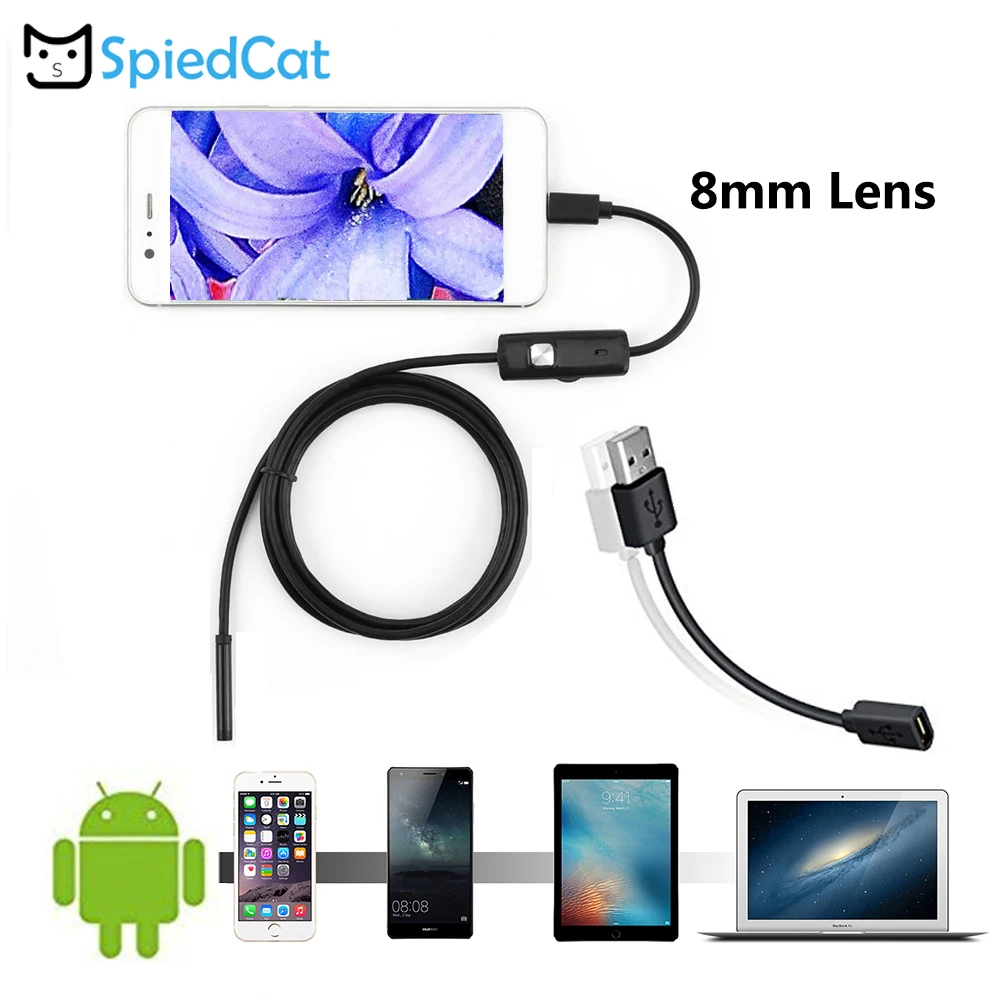 Мягкий кабель 8 мм объектив Мини камера Android OTG USB эндоскоп Водонепроницаемый 6 LED