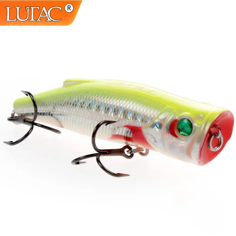 

Lutac fishing lures Popper floating laser coating Top water Treble hooks Pesca artificial baits colorful
