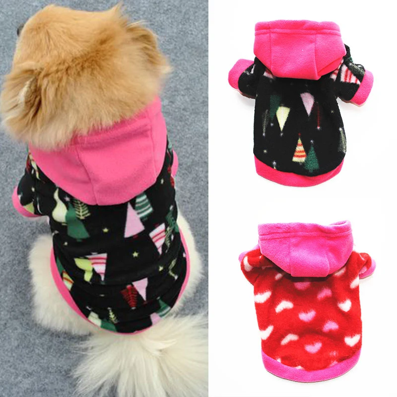 

Christmas Dog Clothes Small Dog Pet Xmas Winter Warm Coat Velvet Hoodies Cute Puppy Outfit Dog Plus Sizes Coats Sweater Heart