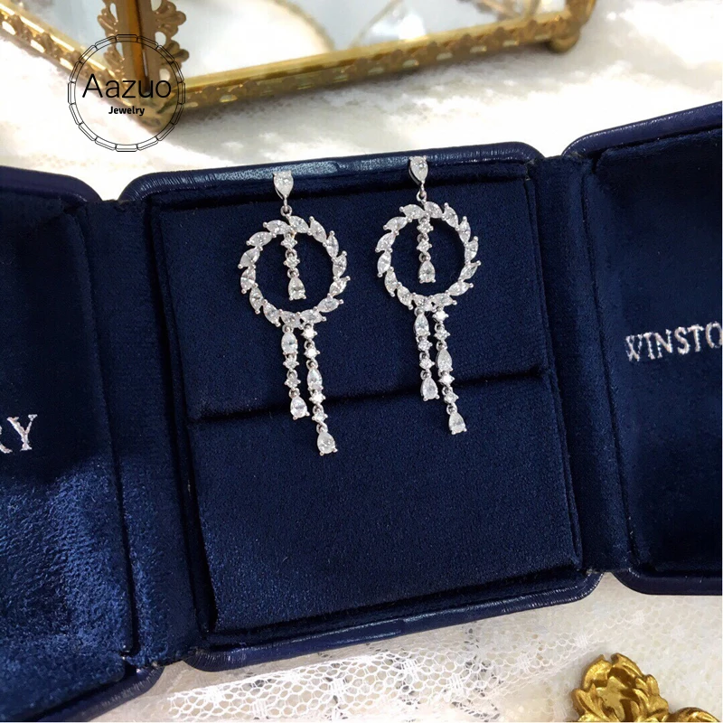 Женские серьги-подвески Aazuo из белого золота 18 К с натуральными бриллиантами 2 3
