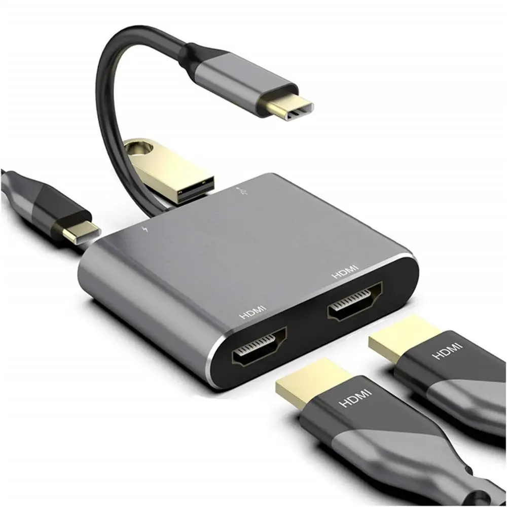 

Type-C to Dual HD Usb3.0 PD Fast Charging 4in1 Dual Screen Display USBC Hub Docking Station Converter