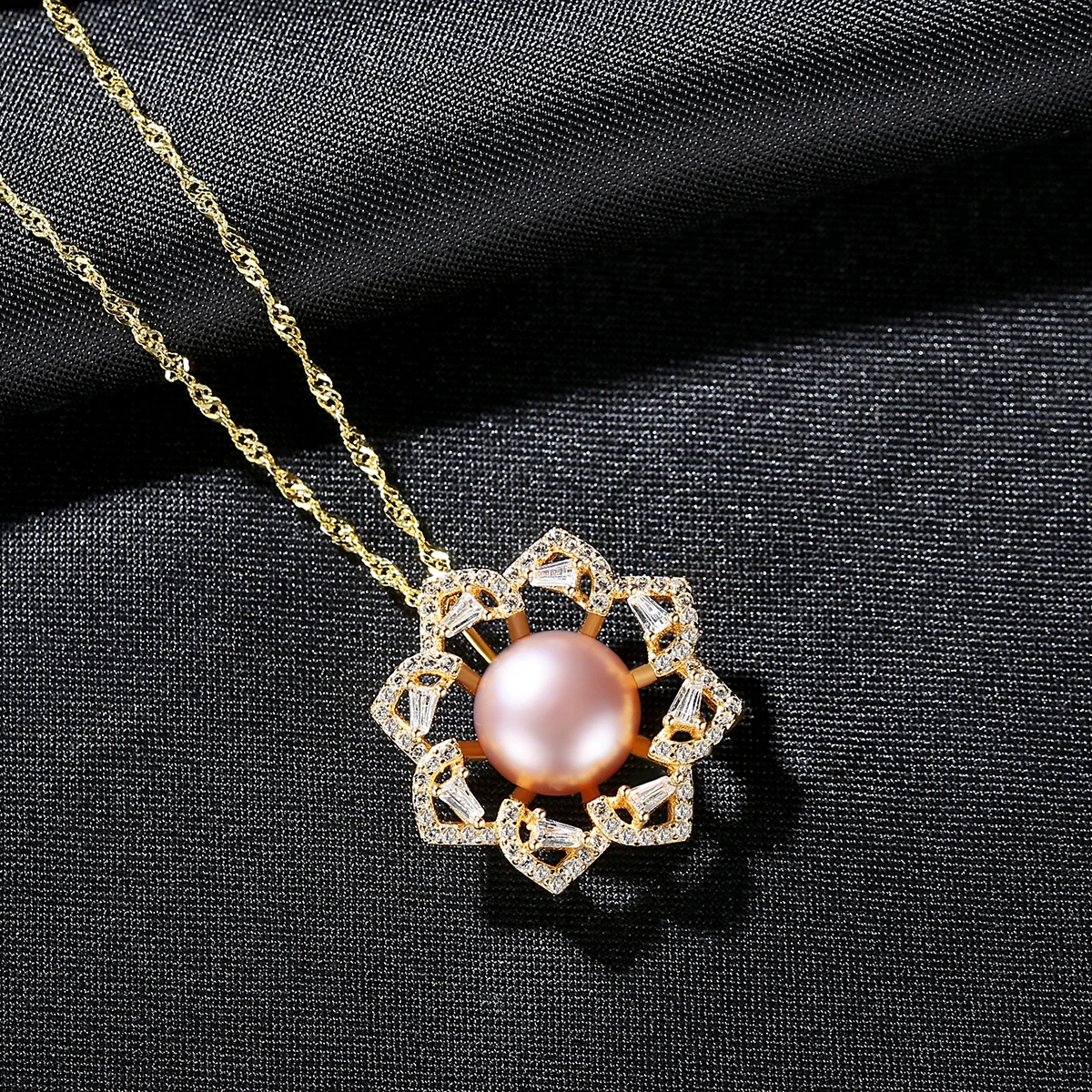 

PAG&MAG Freshwater Cultured Pearl Bead Pendant Necklace Sterling Silver 925 Necklace For Women CZ Flower Fine Jewelry Gift