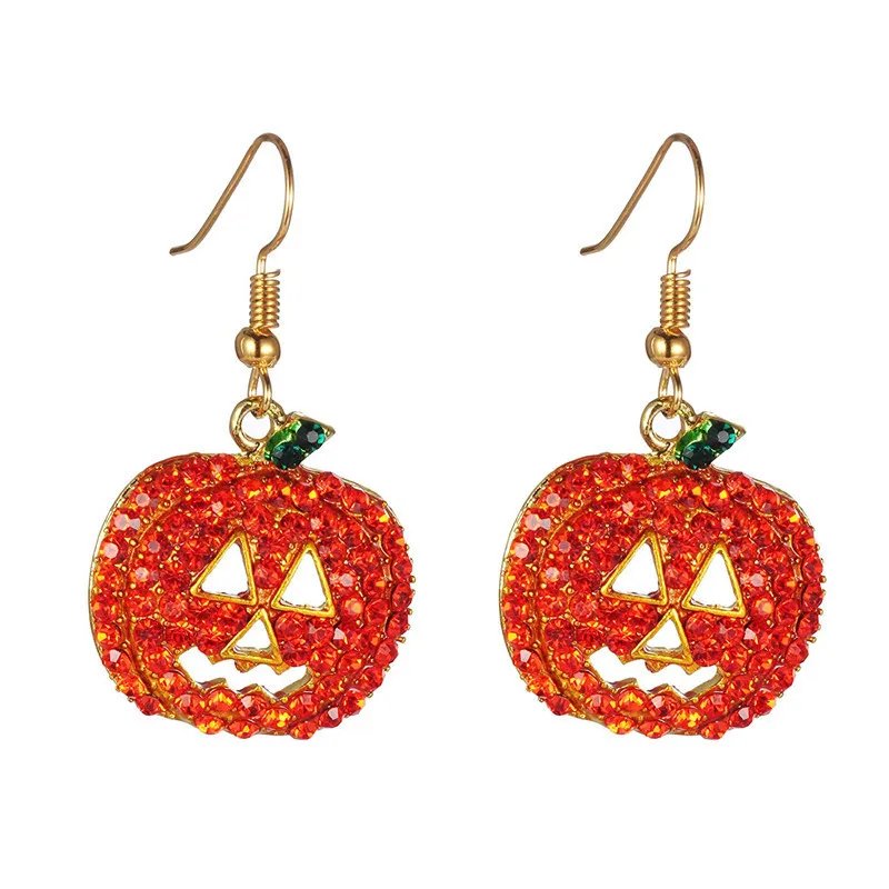 

2021 European and American Rhinestone Earrings hot selling personality Halloween Pumpkin Earrings exaggerated Rhinestone Earring