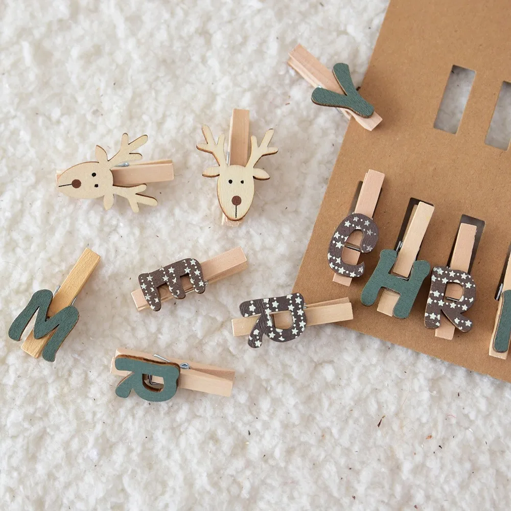 Мини прищепки для фотографий из натурального дерева рождественские буквы