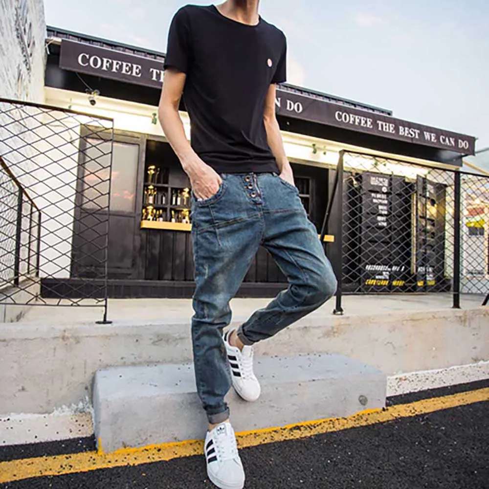Japanese Retro Washed Old Jeans Pants Men Vintage Loose Hip Hop Harem Pants Large Size Skinny Feet Slim Trousers Men Clothes