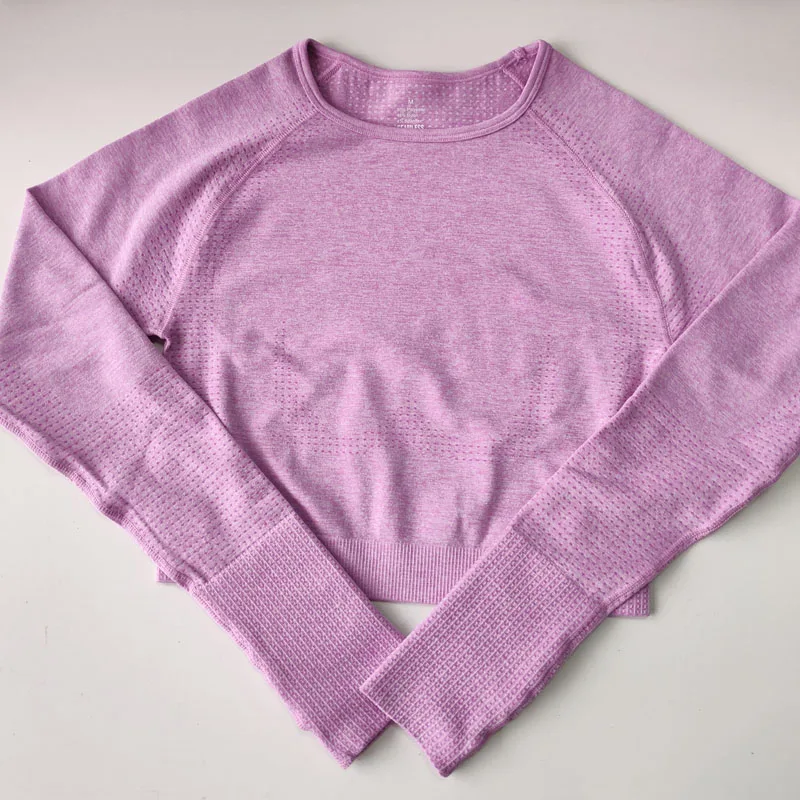 Light Pink Nepoagym женский бесшовный топ с длинными рукавами, укороченный топ для спортзала, топ для йоги, спортивная одежда для женщин, футболки для тренировок в спортзале - Цвет: Light Pink