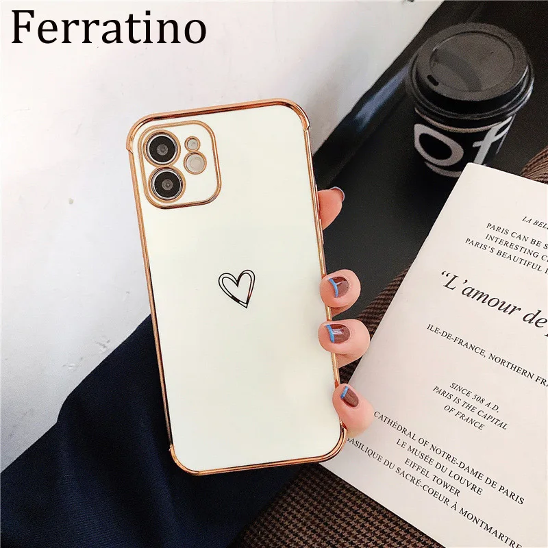 

Luxury Gold Plated Cute Love Heart Case For iPhone 11 Pro Max 8 Plus 7 XR XS X Silicone Lens Protection 12 Pro Max SE 2020 Cover