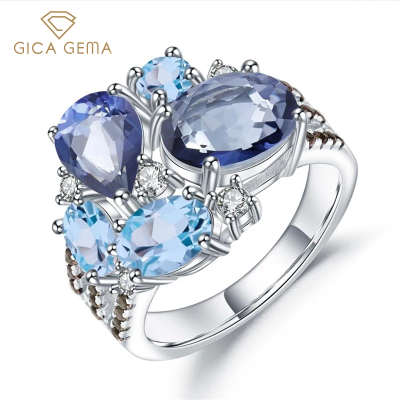 

Женское кольцо из Мистик-кварца GICA GEMA, Необычные кольца из стерлингового серебра 925 пробы, Подарок на годовщину свадьбы Вечерние вечеринки