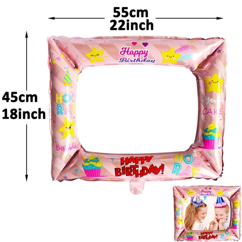 pink Photo frame Первый день рождения розовый воздушный шар "Конфетти" баннеры-Декорации для вечеринки звезда гирлянда для маленьких детей мальчик девочка мой 1-й один 1 год поставки - Цвет: pink Photo frame