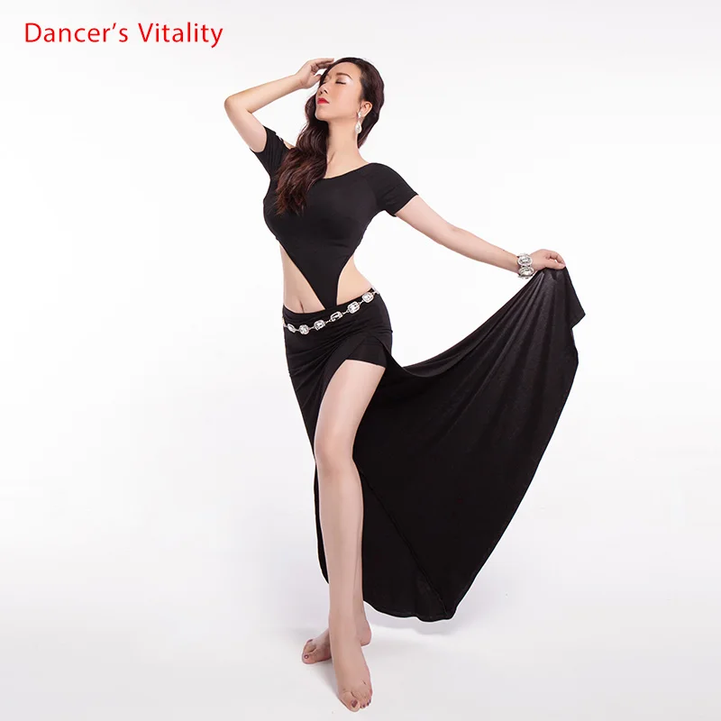 Одежда для танца живота трико топ с разрезом длинная юбка 2 предмета костюм халат