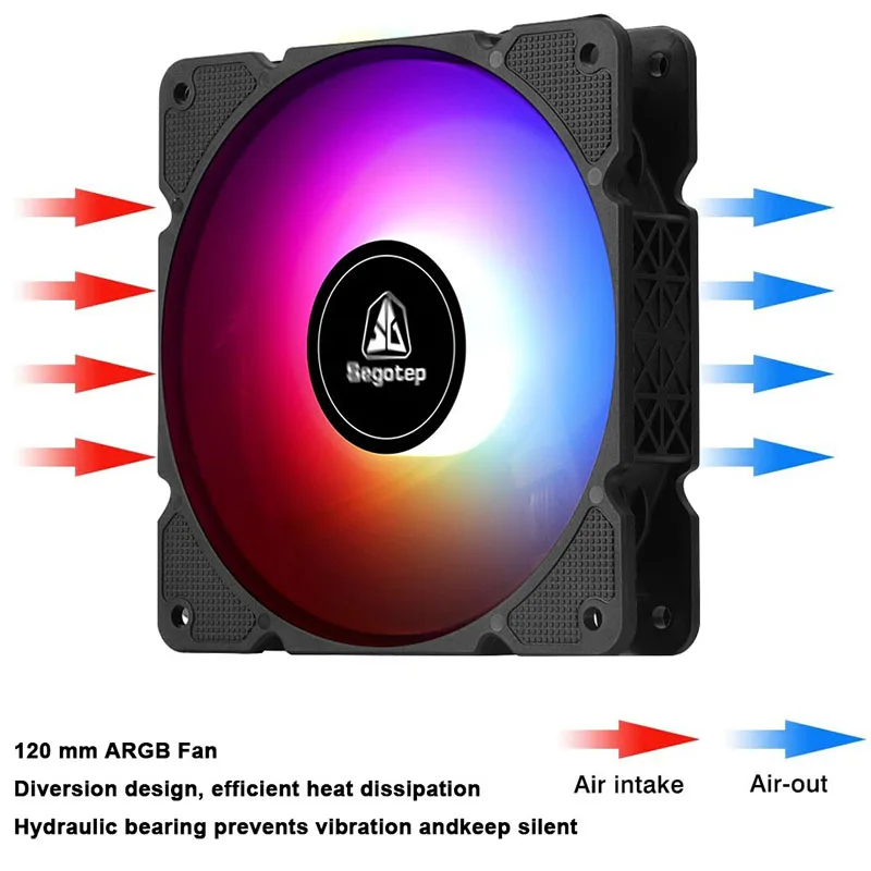 segotep 120mm cooling fan rgb radiator cooler fans 5v 3pin argb aura sync mute pc fan diy adjust cooler fan for gamer cabinet free global shipping