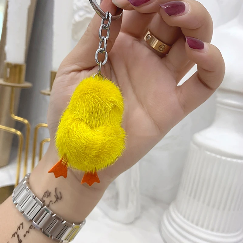Женский натуральный мех норки брелок Классический желтого цвета с рисунком в
