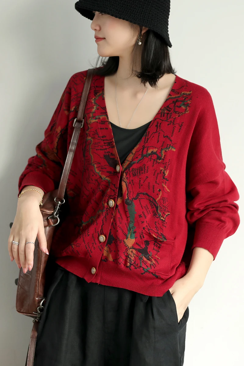 Women Sweater Autumn Winter Knitting Fashion jackets 2019 New Female Tops Cardigan Long-sleeved Loose Print Coat |